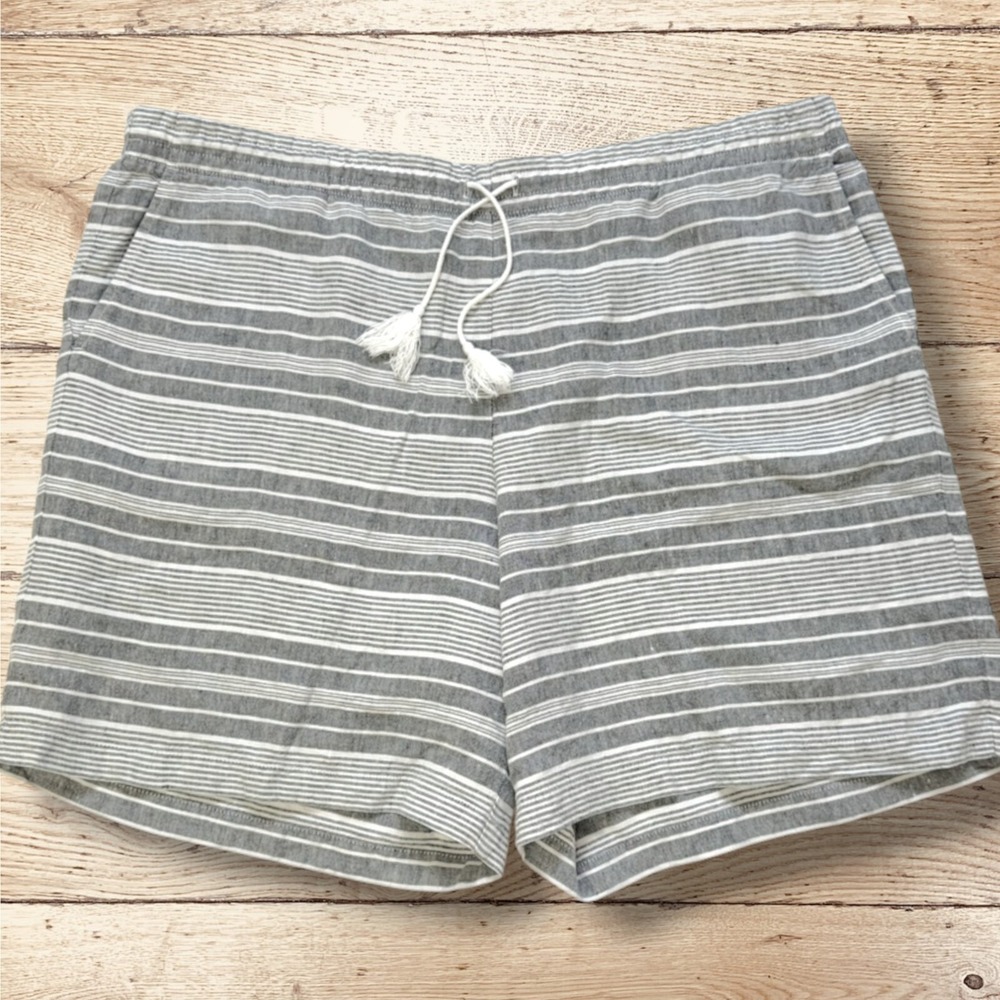 J. JILL Love Linen Striped Pull On‎ Drawstring Shorts - Size XL - Gray White